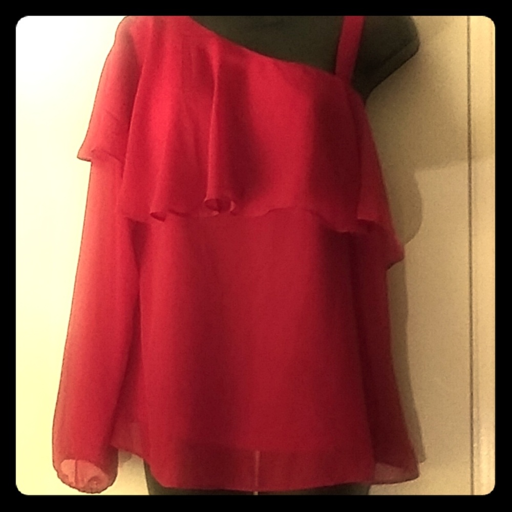 Sexy red off-the-shoulder blouse by Ann Taylor
